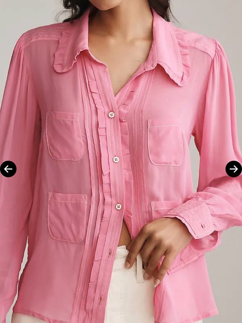 Anthropologie Danielle Kroll × Maeve Sheer Chiffon Button Down Pink Shirt Medium